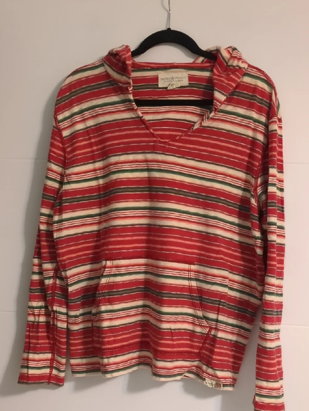 Denim Supply Ralph Lauren Striped Red Hoodie Top Sz L Boho Western Casual Beach